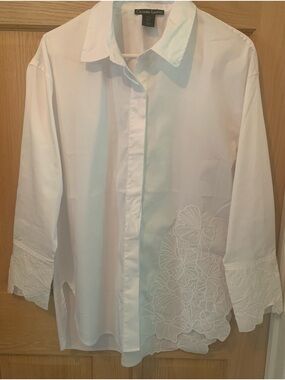 Christian Lacroix White Button Down Shirt with Floral Embroidery